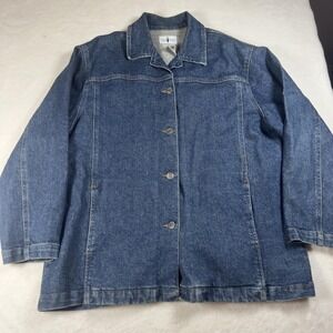 French Dressing Jacket Womens 8 Blue Denim Button Front Collared Mid Length